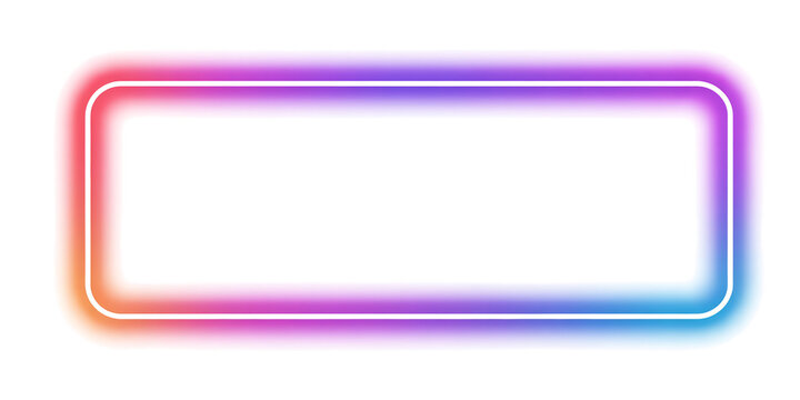 Neon glowing rectangular frame. Vibrant light border isolated on a transparent background.