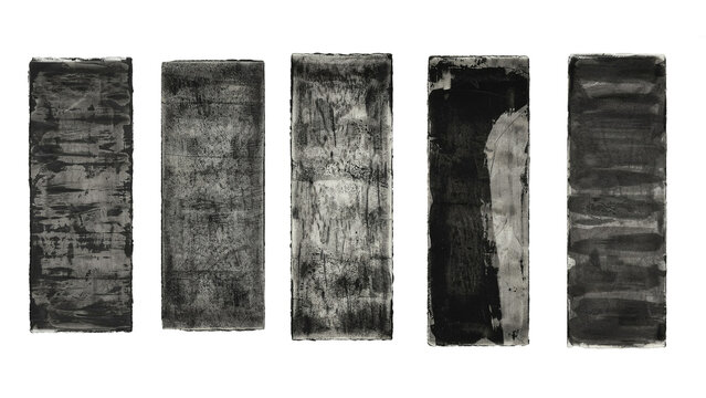 Set of black grunge texture rectangles. Distressed ink stamps isolated on white background.