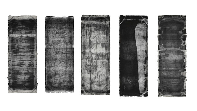 Set of grunge black rectangular frames. Distressed ink textures for graphic design projects.