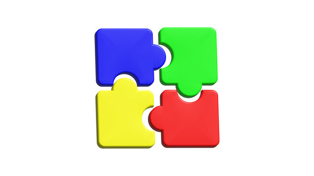four pieces puzzle blocks 3d png icon design shape in transparent background images 4k 16 to 9 retio iamges