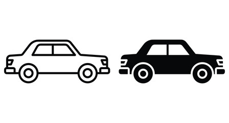 Fototapeta premium Sedan car icon set with outline and solid versions for automotive transport vehicle navigation mobile app interface and web design