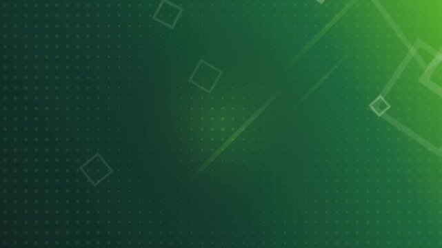 Abstract green motion background with geometric shapes and soft light particle effects.