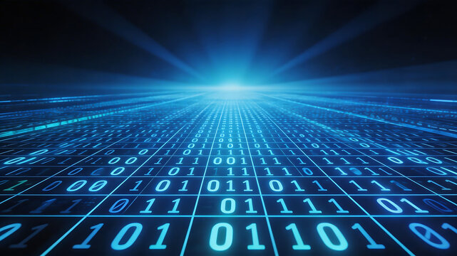Digital binary code grid with light rays
