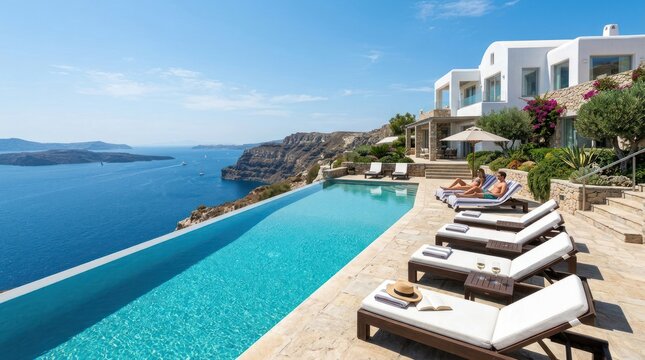 Infinity pool overlooking ocean landscape luxury resort