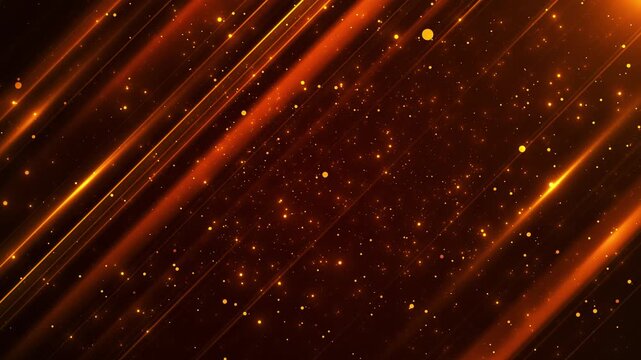 Glowing orange light streaks sweep diagonally across a field filled with particles. Suitable for energetic intros, luxury promos, festive edits, transitions, overlays, and cinematic video backgrounds.