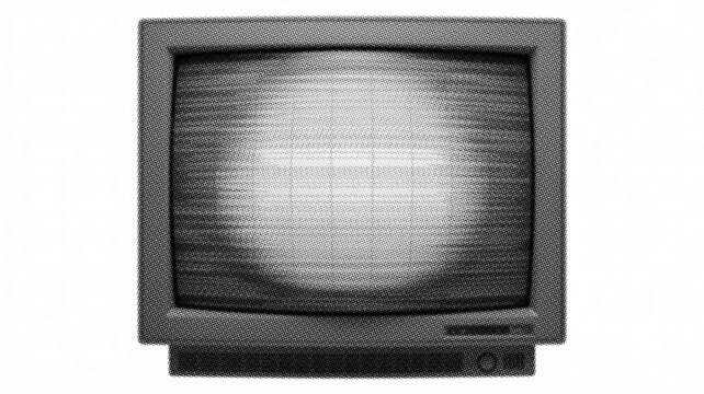 Retro television screen isolated on white. Vintage CRT monitor with halftone dot pattern.