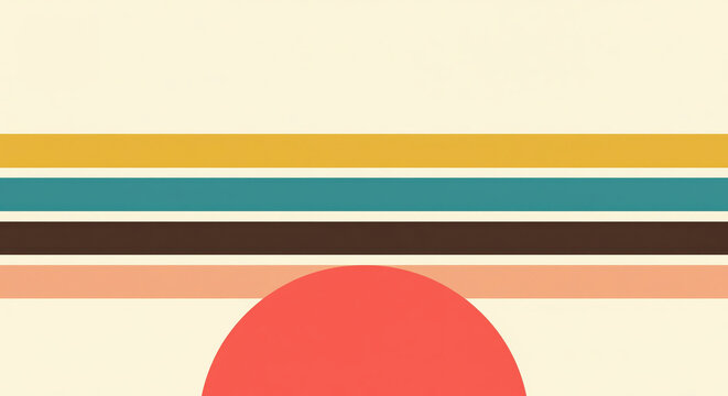 Midcentury geometric composition pairs broad linear bands with a rising semicircle beneath generous copy space, creating a retro background for poster and presentation layouts plus cover design