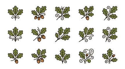 Ornamental oak leaf and acorn designs decorative elements botanical illustration © Remb