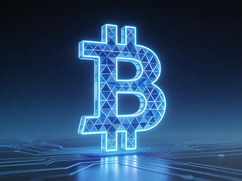 Digital Bitcoin symbol on circuit board