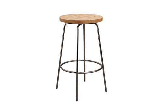 Round wooden counter stool with slender metal legs