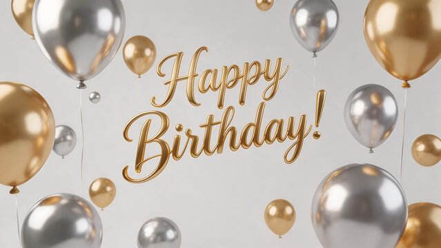 Birthday celebration with balloons and text