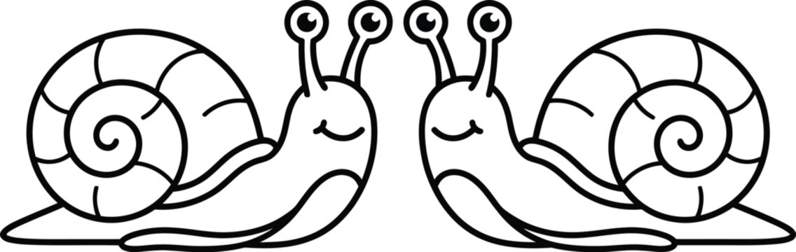 Two Cute Snails Line Art Vector Illustration