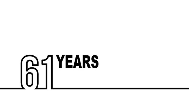 61 years anniversary or birthday isolated on white background. Linear outline graphics. 61 year celebration and congratulation design element. Can be used for printing materials, covers, reports.