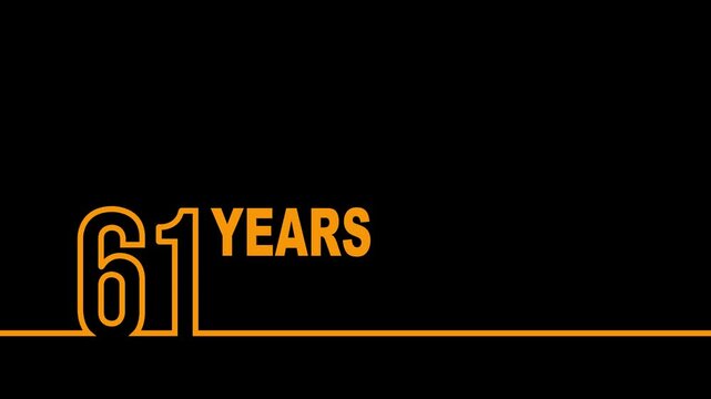 61 years anniversary or birthday isolated on black background. Linear outline graphics. 61 year celebration and congratulation design element. Can be used for printing materials, covers, reports.