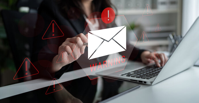 Digital warning mail interface highlights email threat detection, security monitoring, and proactive prevention of phishing and malware intrusions. Parse