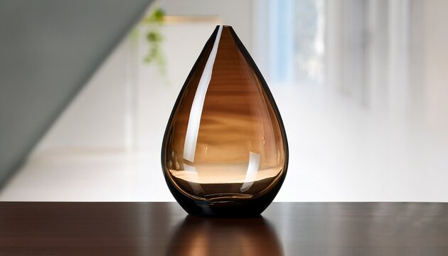 elegant smoked glass vase with teardrop shape and narrow neck reflective surface adds calm ambiance