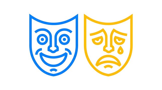Blue and Yellow Theater Masks Representing Comedy and Tragedy