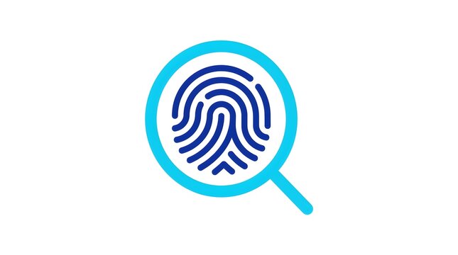 Fingerprint under magnifying glass icon for security and identification