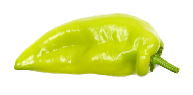  Fresh whole green pepper, paprika isolated on white, top view