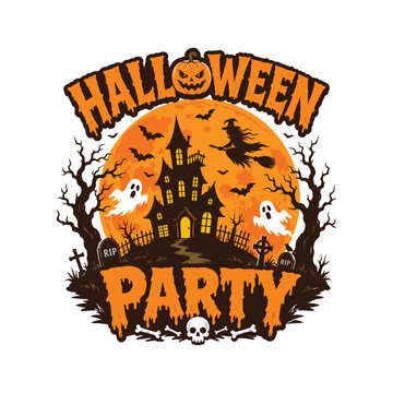 Halloween Party Haunted House T Shirt Design Illustration