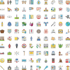 Fototapeta premium Large collection of varied icon designs illustrating many concepts, including web, education, technology, medicine, science, nature, industry, lifestyle, and sports on a white background
