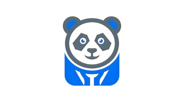 Minimalist panda logo with tie in blue and gray design