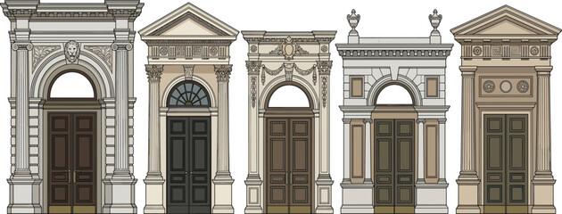 Fototapeta premium Set of classical architectural doorway vector illustrations