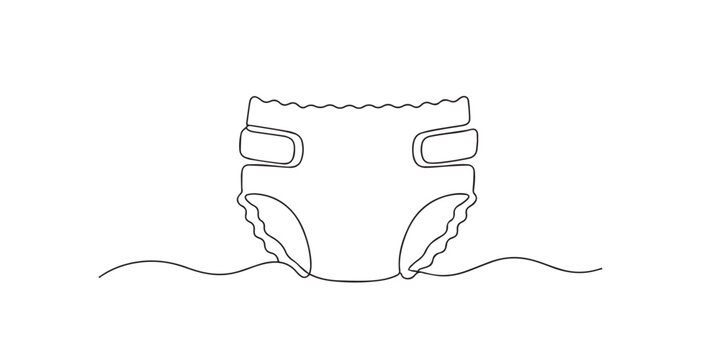 Single line baby diaper. Continuous line drawing of a disposable baby diaper with a simple folded shape. Essential for infant daily care. One line vector illustration.