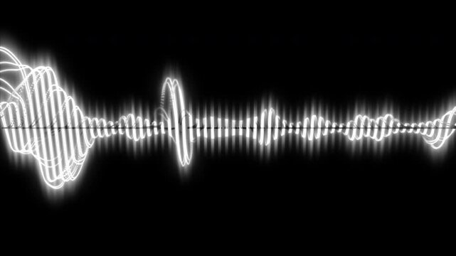 White glowing audio waveform equalizer on black background