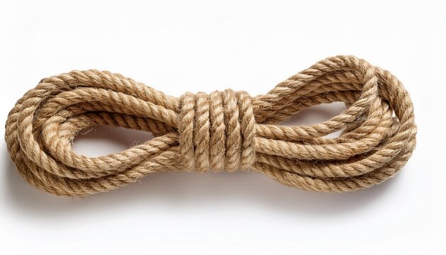 natural braided lasso rope with tied loop isolated on cutout white background
