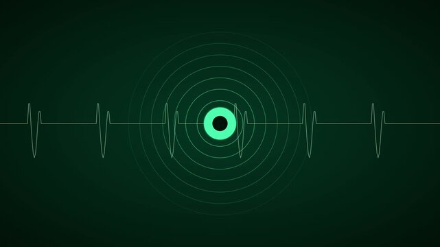 Digital heartbeat ekg monitor pulse waveform animation on dark green 4k background