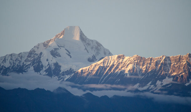 Sunrise light on Nanda Kot peak viewed from Chaukori, Uttarakhand, India