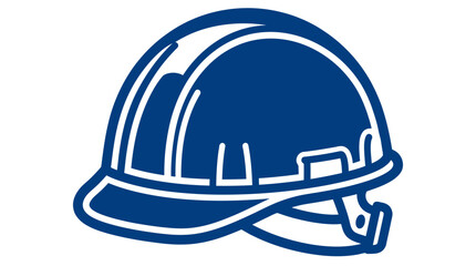 Fototapeta premium Blue hard hat safety helmet icon for construction and industrial work, isolated on white background, minimalist graphic illustration in side view perspective.