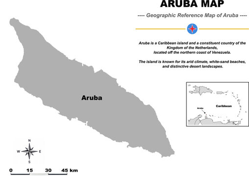 Aruba Reference Map, Caribbean Island Political and Geographic Map