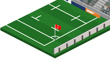 Isometric Sports Field with Stadium Seating and Flag © Bulan