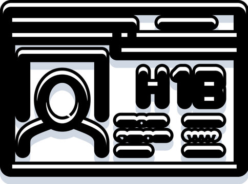 Black and white illustration of an identification document, featuring a placeholder for an image and text including h1b, representing professional immigration and legal work status