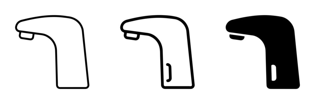 Automatic Faucet Icons, Touchless Tap Vector Set, Modern Bathroom Fixture Graphics
