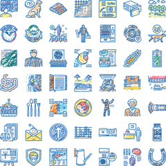 Fototapeta premium Colorful hand drawn doodle icon set depicting diverse concepts, objects and activities for infographics, uiux, presentations and creative visual communication projects