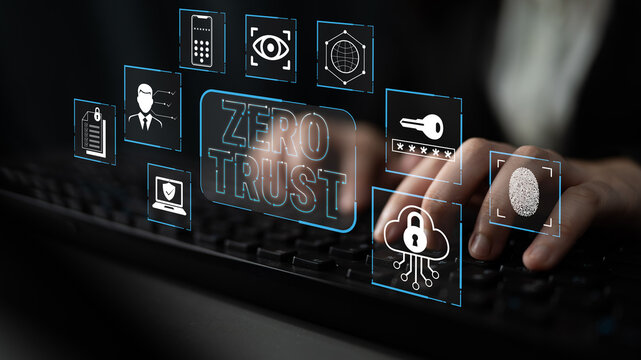 Conceptual Representation of Zero Trust Security in Cyber Protection with Digital Icons and Modern Technology Background Fluxor.