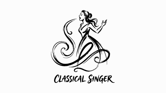 Minimalist classical singer line art illustration.