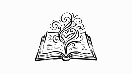 Open magic spellbook with swirling mystical smoke. © budionohadi