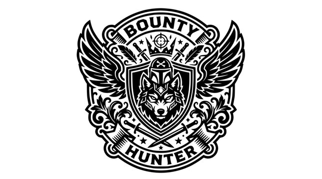 Ornate Bounty Hunter Crest With Wolf Head Symbol
