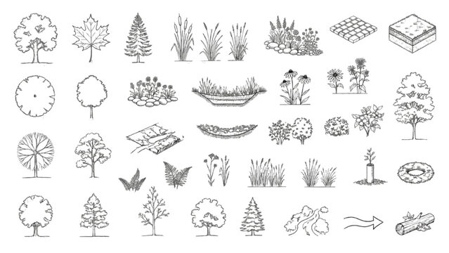 Sustainable Landscape Architecture CAD Blocks Ecological Plant Vector Collection Set