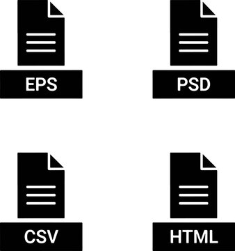 Set of four file format including eps, psd, csv, and html extensions