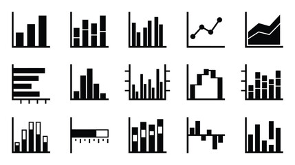Obraz premium Compilation of fifteen diverse business chart icons for data presentation and analysis with business statistics analysis infographic performance accounting
