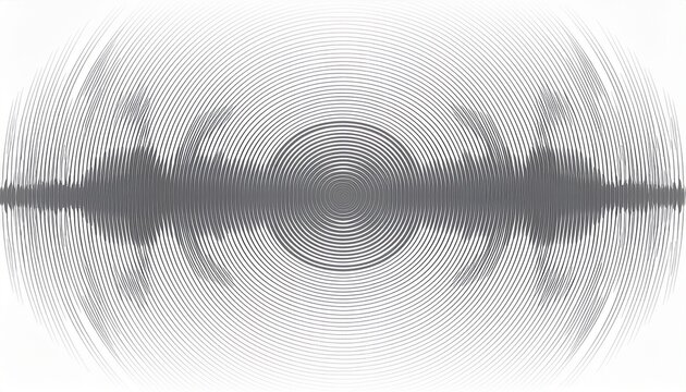 glowing gray black wave and ripple effect symbol overlay with concentric circles vibration motion and dynamic audio sound waves signal design on white background
