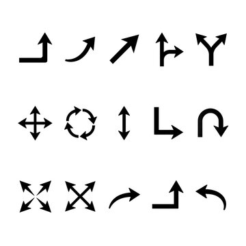 Set of black navigational direction signs and symbols for interface design as PNG element