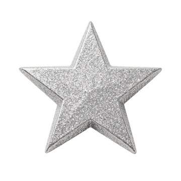 Silver glittery star shape with christmas celebration metallic background as isolated PNG