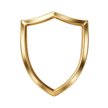 Golden metallic shield icon with metallic protection security heraldic gradient isolated as PNG