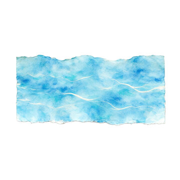 Blue ocean wave watercolor painting element as PNG element